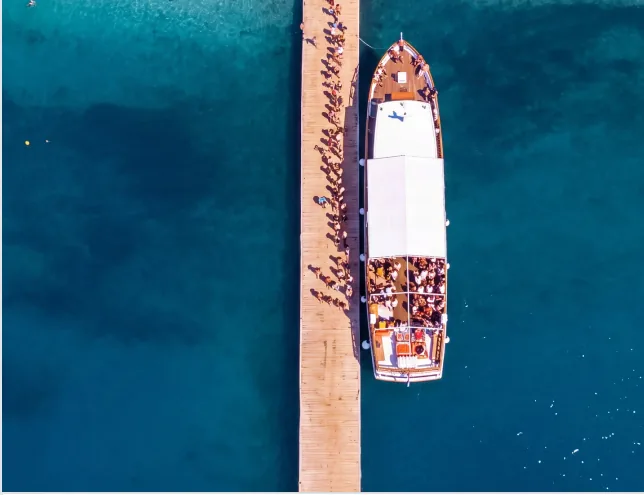 The party boat moored at Slovenska Beach dock