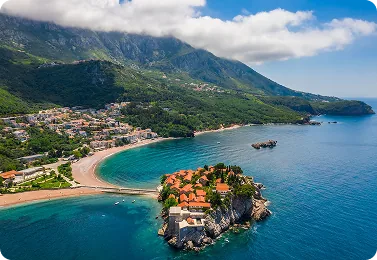 Sveti Stefan islet seen from the hills above the coast