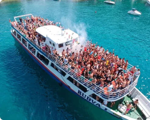 The party boat seen from the water